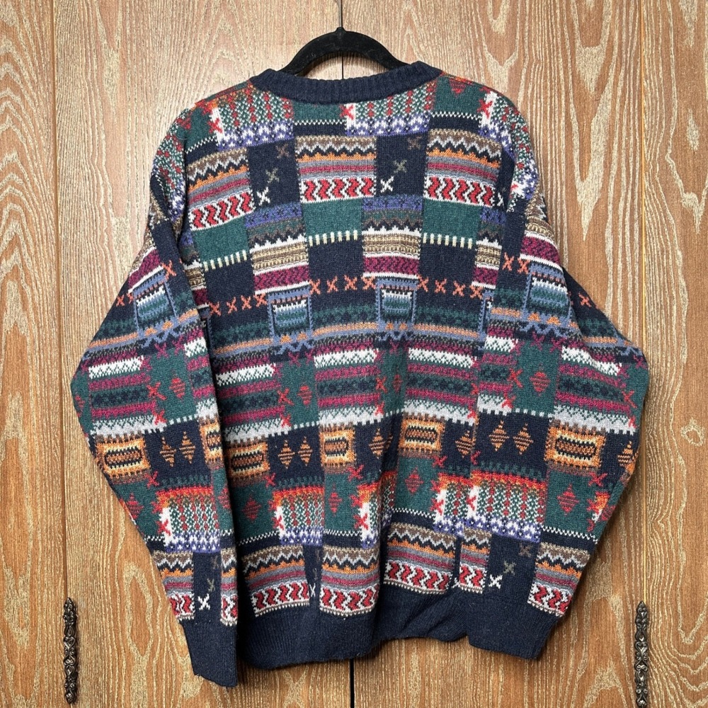 Vtg Italy Made Sweater Quattro Castella Men 52 Multicolor Geometric Pattern Wool - Picture 7 of 9